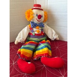 Vintage Russ Berrie Charlie the Clown Plush Doll Satin Outfit Orange Yarn Hair